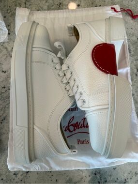 Christian Louboutin White Leather Low-Top Sneakers with Red Bottoms size 39